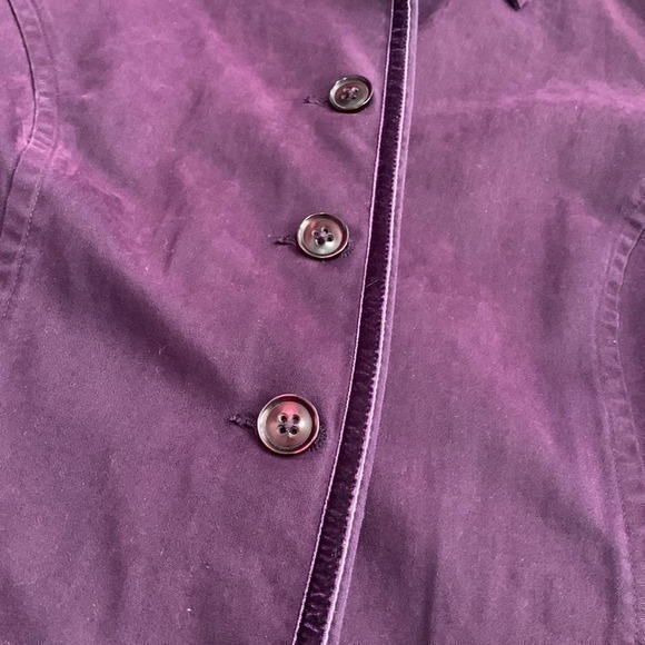 Talbots size 8 stretch jacket plum purple with velvet trim‎ button up - Picture 7 of 9